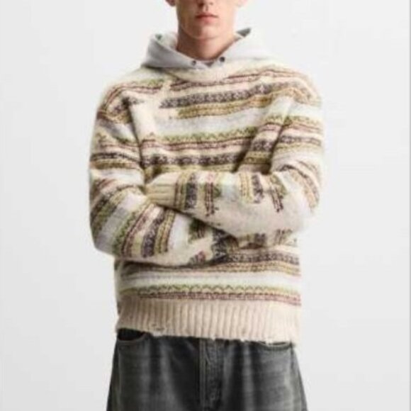 NEW Zara Jacquard Striped Sweater M - Picture 2 of 12